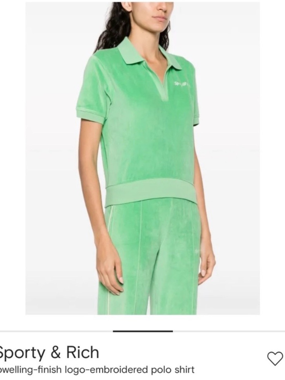 Sporty & Rich Apple Green Terry Polo Short Sleeve Size M